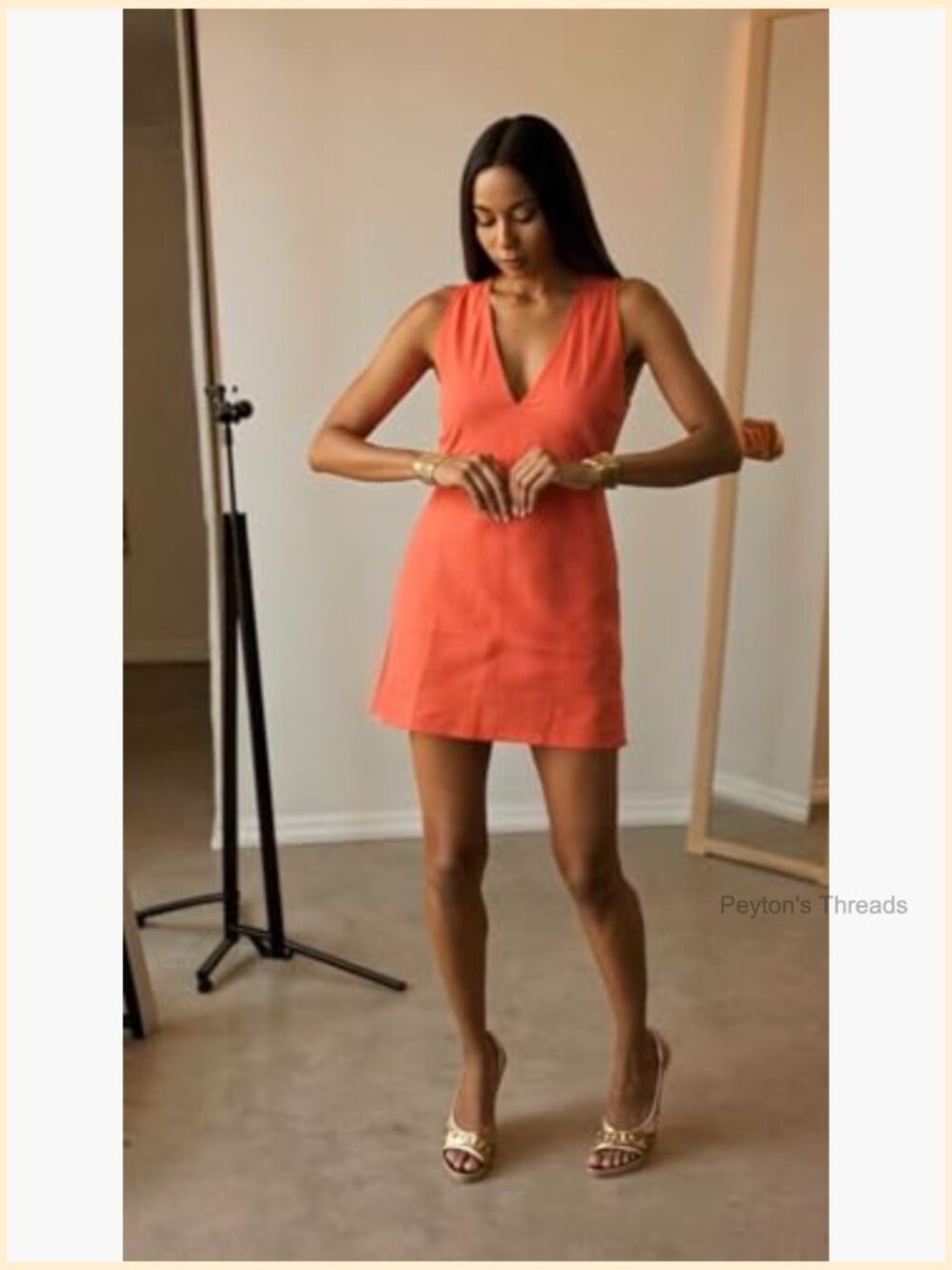 Pure Cotton V-Neck Midi Dress - A-Line Sleeveless Work Casual - Picture 4 of 6